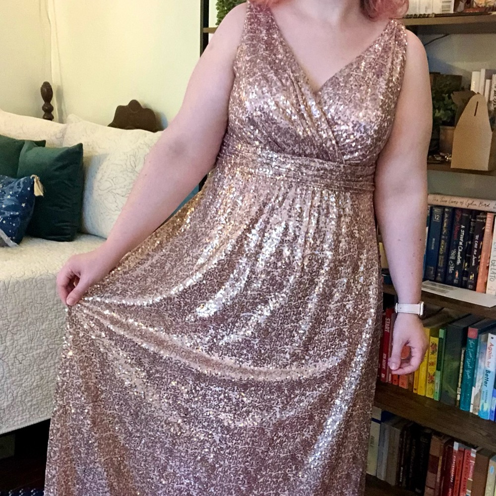 Sequin Bridesmaid Dress • Rose Gold • Size 16